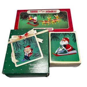 Vtg Hallmark Keepsake Ornaments Lot of 3 Santa Ski Lift Reindeer Sled Snowmobile